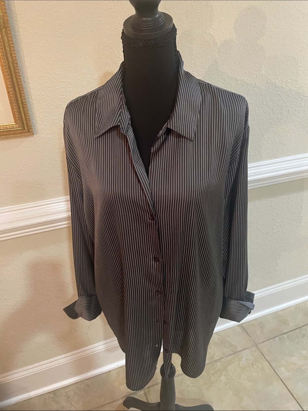 Women’s dark grey Pinstripe Button-Up Shirt